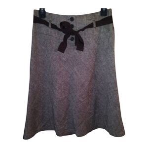 H&M Dark Academia Brown Tan Wool Blend Skirt with Bow Waist